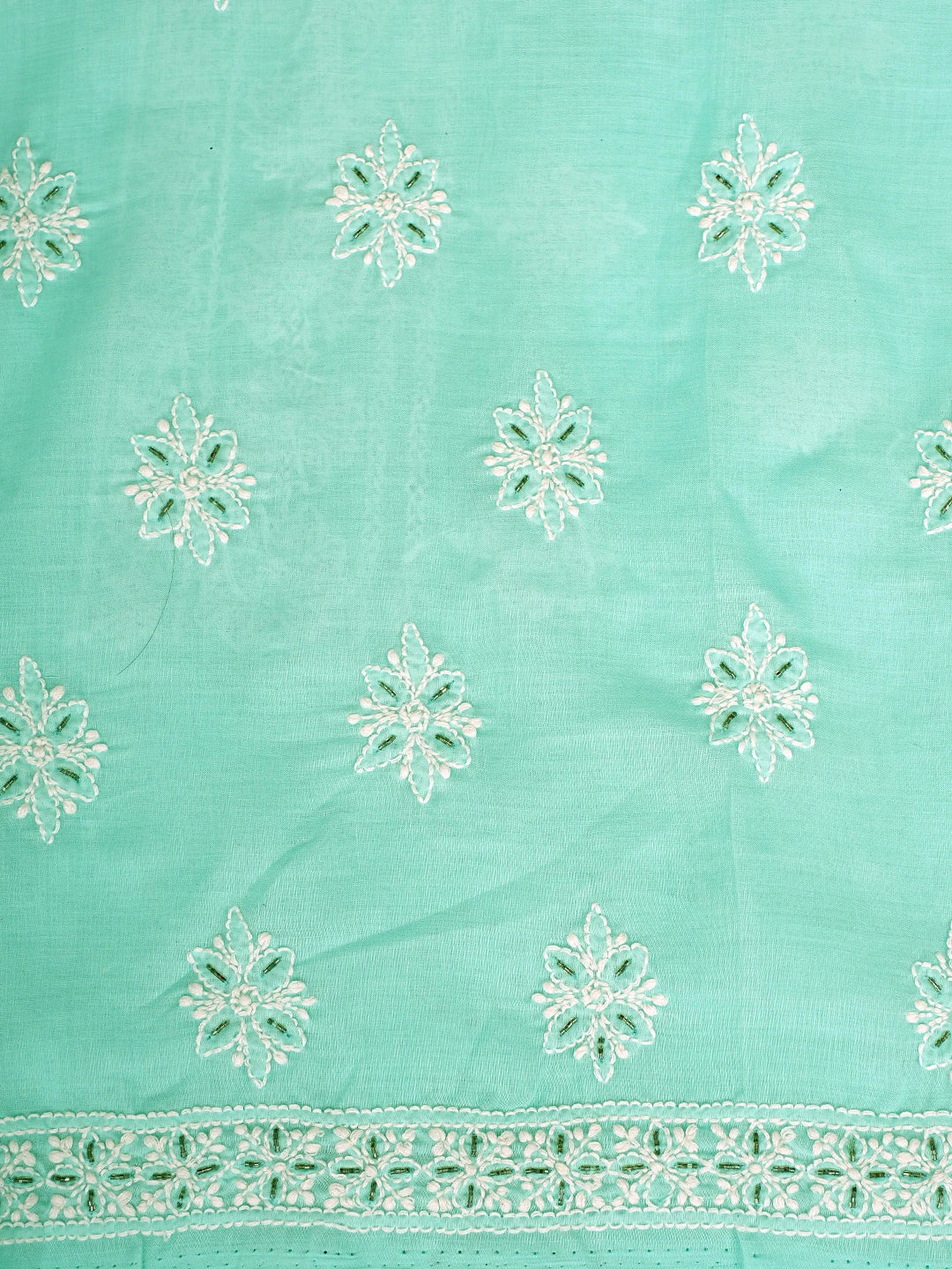 Ada Hand Embroidered Aquamarine Turquoise Cotton Lucknowi Chikankari Unstitched Suit Piece With Cutdana Work 01A363014