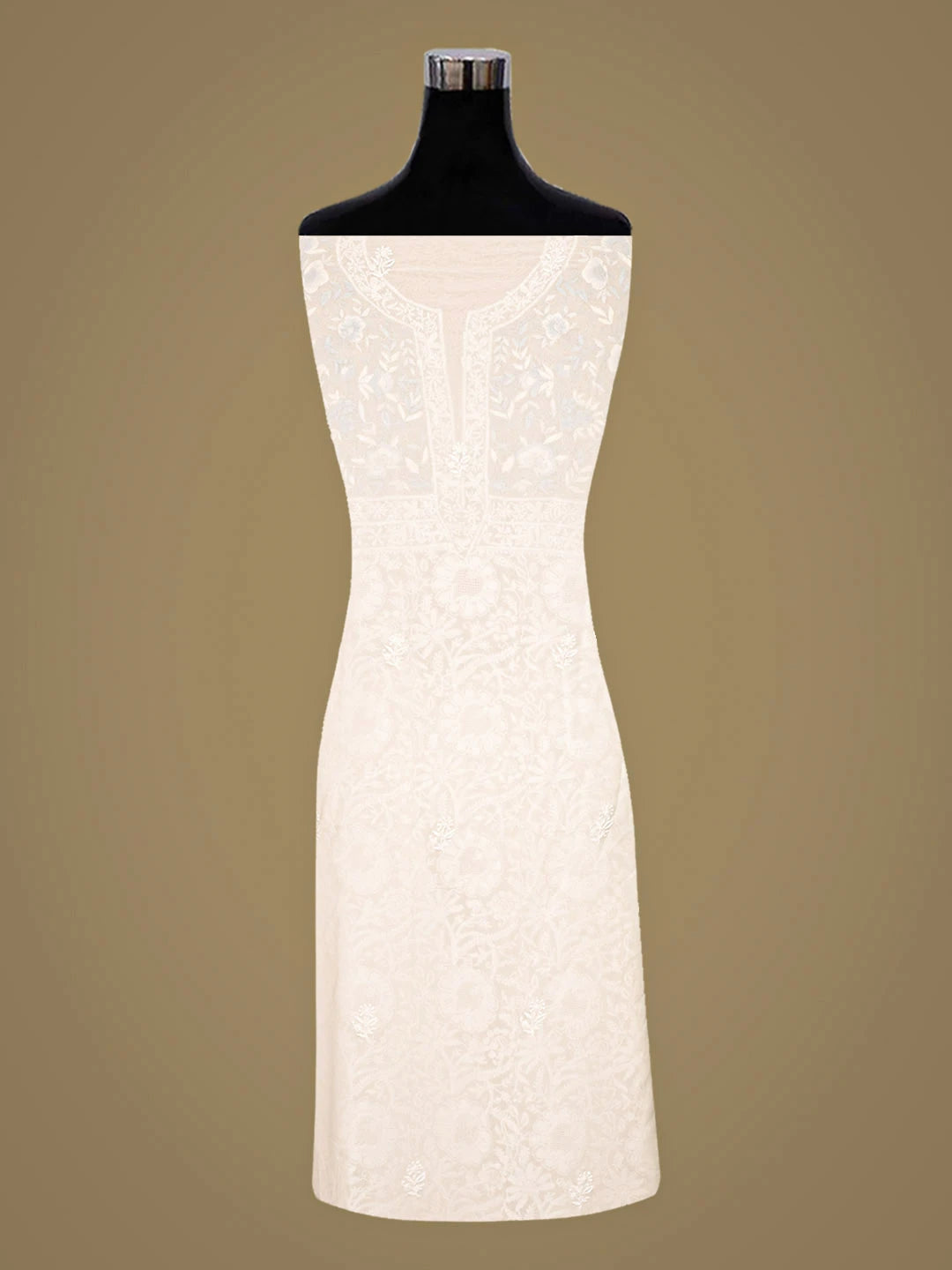 Ada Hand Embroidered White Pure Georgette Lucknowi Chikankari Unstitched Kurta Dupatta Set With Parsi Work 01A548647