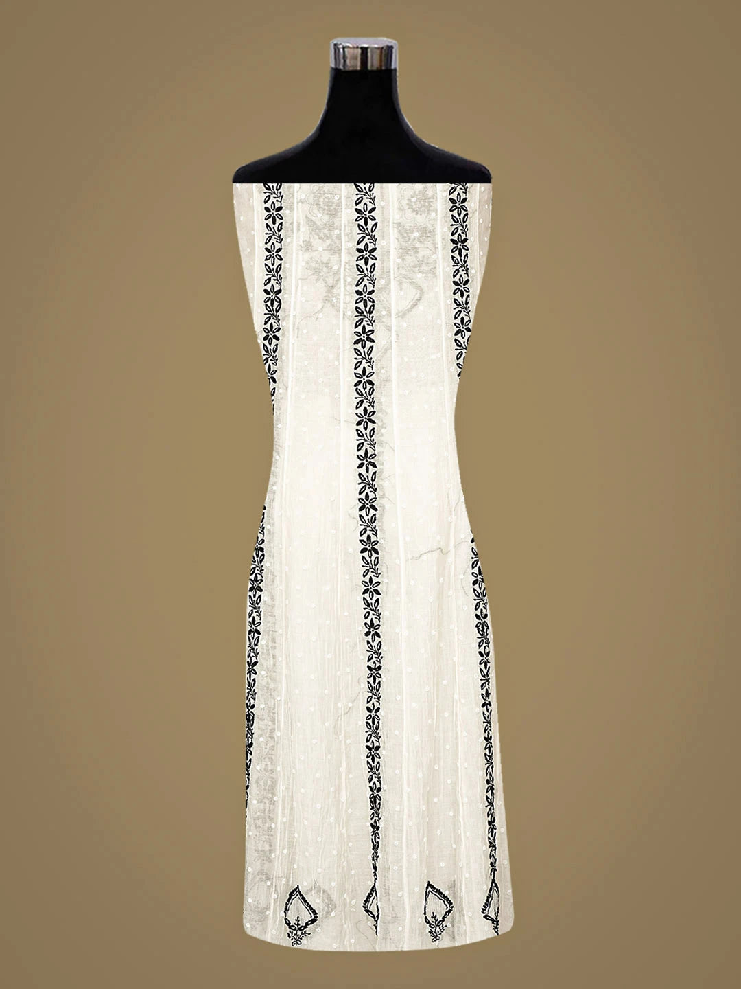 Ada Hand Embroidered White Chanderi Lucknowi Chikankari Unstitched Kurta Dupatta Set With Pearl Work 01A911226