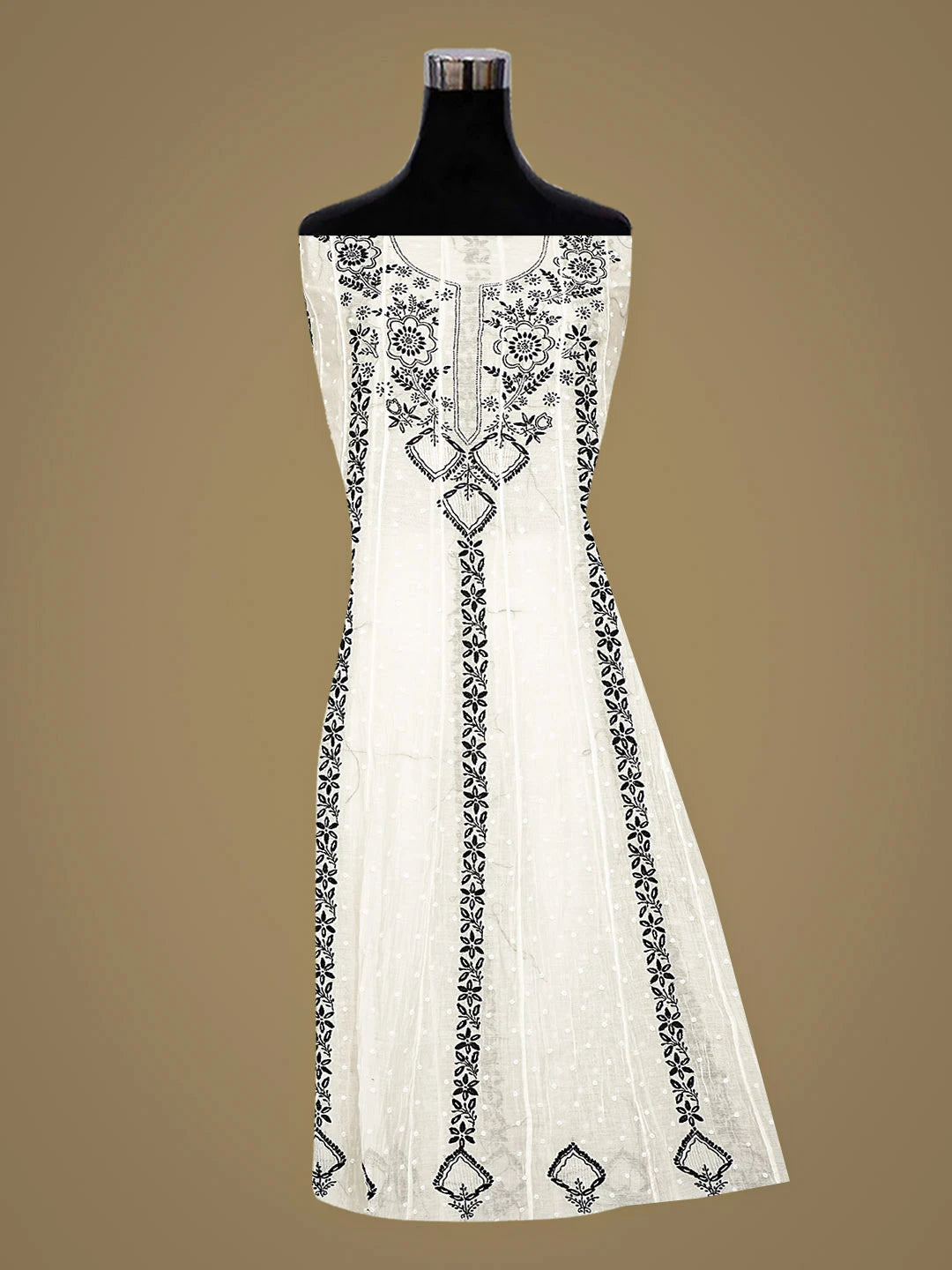 Ada Hand Embroidered White Chanderi Lucknowi Chikankari Unstitched Kurta Dupatta Set With Pearl Work 01A911226