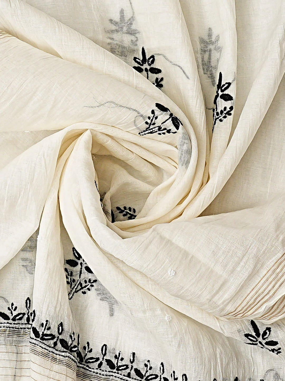 Ada Hand Embroidered White Chanderi Lucknowi Chikankari Unstitched Kurta Dupatta Set With Pearl Work 01A911226
