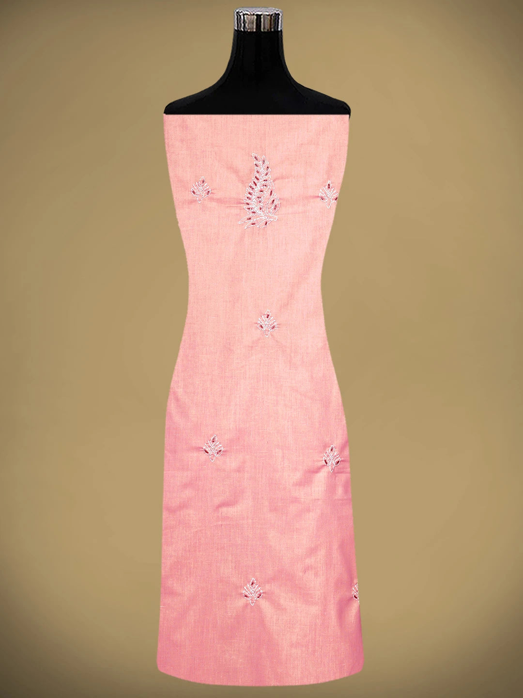 Ada Hand Embroidered Peachy Pink Cotton Lucknowi Chikankari Unstitched Suit Piece With Cutdana Work 01A321369