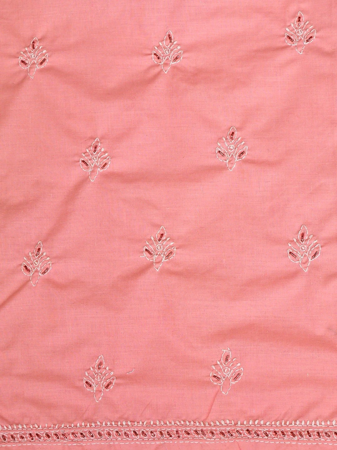 Ada Hand Embroidered Peachy Pink Cotton Lucknowi Chikankari Unstitched Suit Piece With Cutdana Work 01A321369