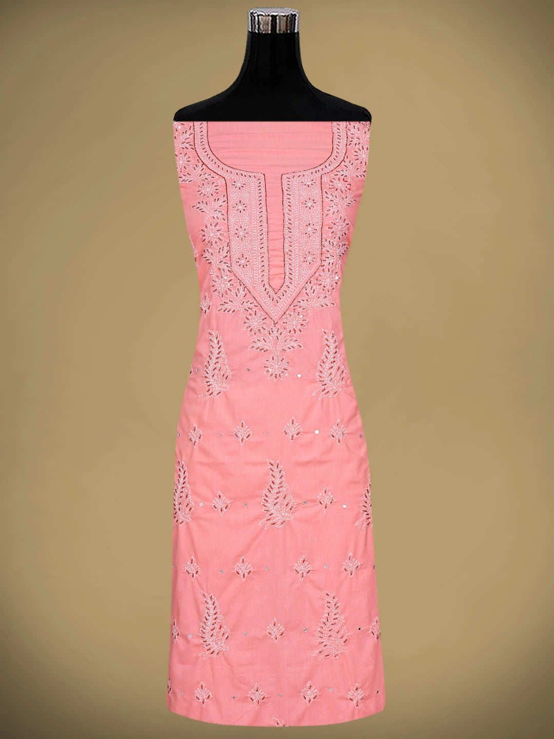 Ada Hand Embroidered Peachy Pink Cotton Lucknowi Chikankari Unstitched Suit Piece With Cutdana Work 01A321369