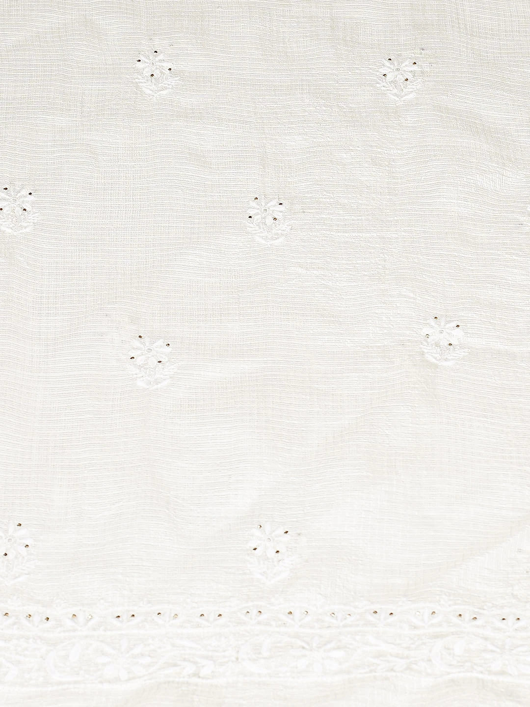 Ada Hand Embroidered White Kota Silk Lucknowi Chikankari Unstitched Kurta Dupatta Set With Muqaish/Mukaish Work 01A899397