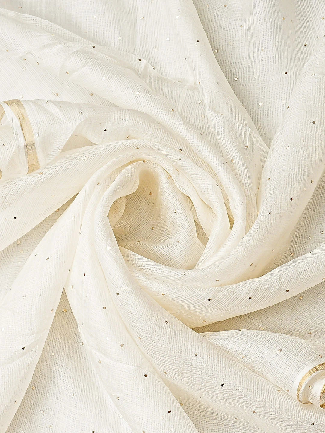 Ada Hand Embroidered White Kota Silk Lucknowi Chikankari Unstitched Kurta Dupatta Set With Muqaish/Mukaish Work 01A899397