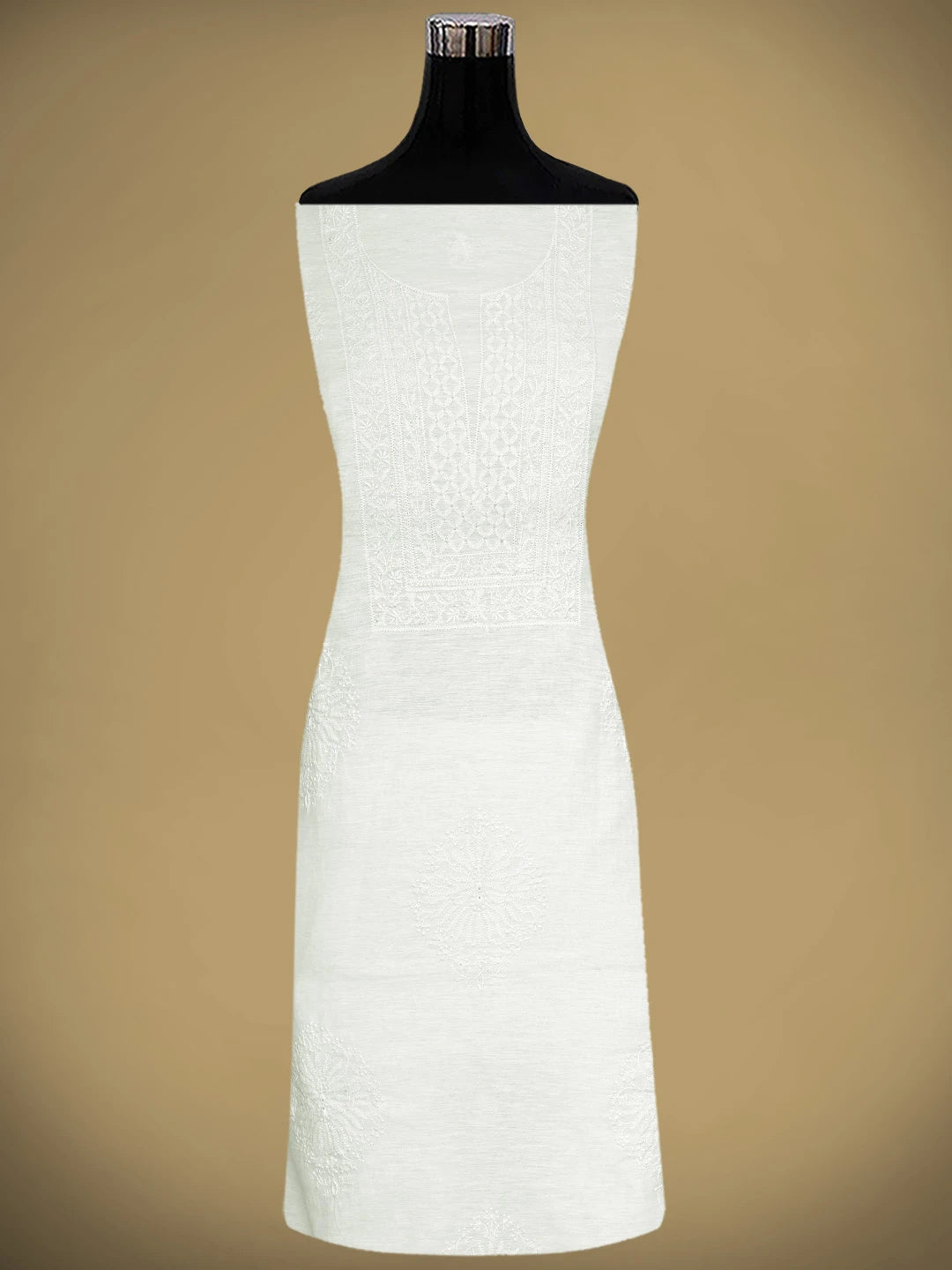 Ada Hand Embroidered White Khadi Chanderi Lucknowi Chikankari Unstitched Kurta Dupatta Set 01A361743
