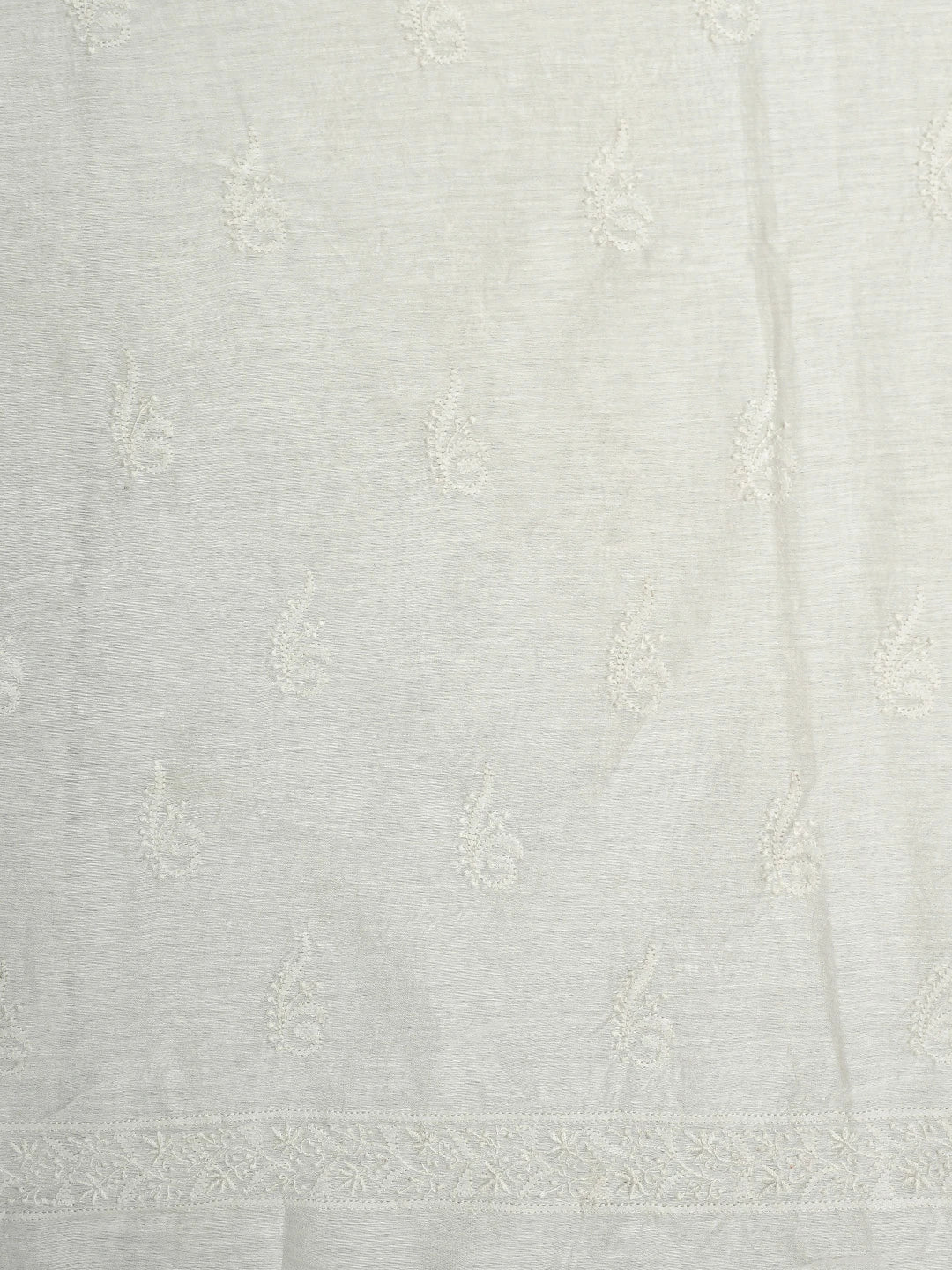 Ada Hand Embroidered White Khadi Chanderi Lucknowi Chikankari Unstitched Kurta Dupatta Set 01A361743