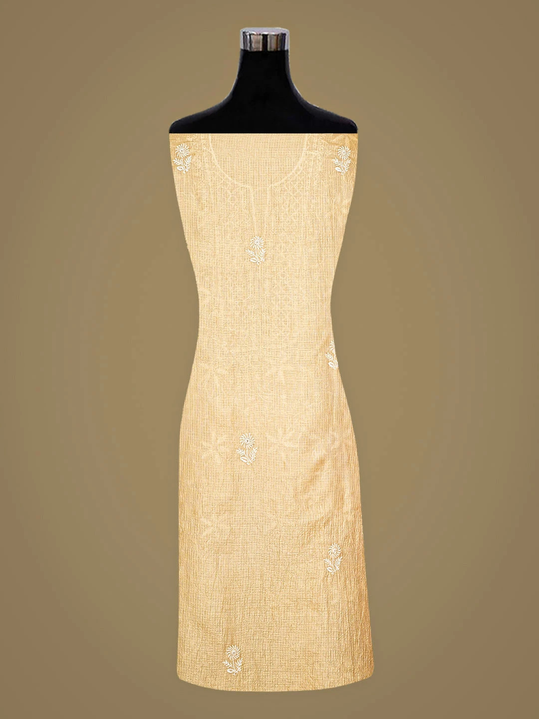 Ada Hand Embroidered Fawn Kota Silk Lucknowi Chikankari Unstitched Kurta Dupatta Set 01A890975
