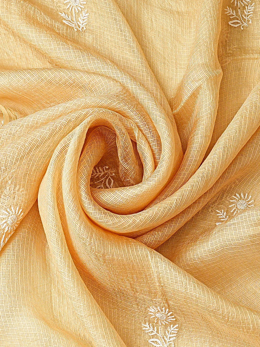 Ada Hand Embroidered Fawn Kota Silk Lucknowi Chikankari Unstitched Kurta Dupatta Set 01A890975