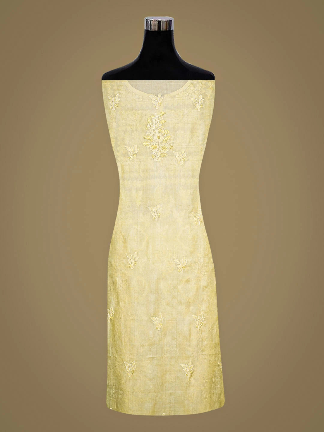Ada Hand Embroidered Lemon Silk Lucknowi Chikankari Unstitched Suit Piece with Chiffon Dupatta 01A913047