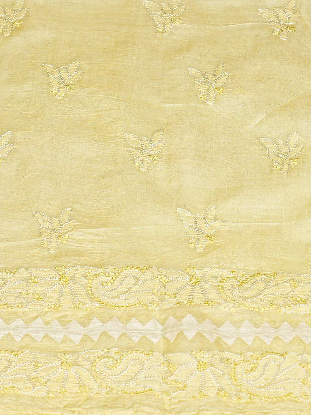Ada Hand Embroidered Lemon Silk Lucknowi Chikankari Unstitched Suit Piece with Chiffon Dupatta 01A913047