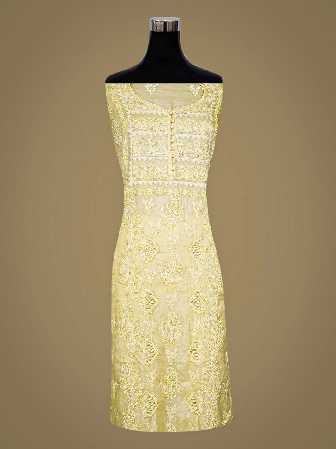 Ada Hand Embroidered Lemon Silk Lucknowi Chikankari Unstitched Suit Piece with Chiffon Dupatta 01A913047