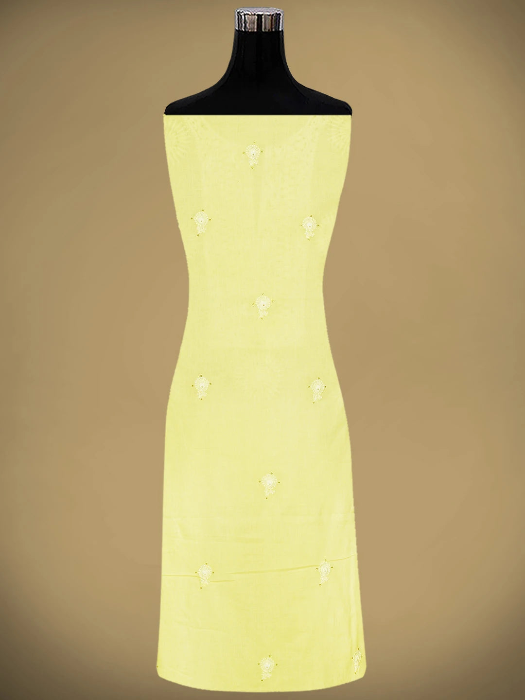 Ada Hand Embroidered Lemon Cotton Lucknowi Chikankari Unstitched Kurta Dupatta Set With Muqaish Work 01A181177