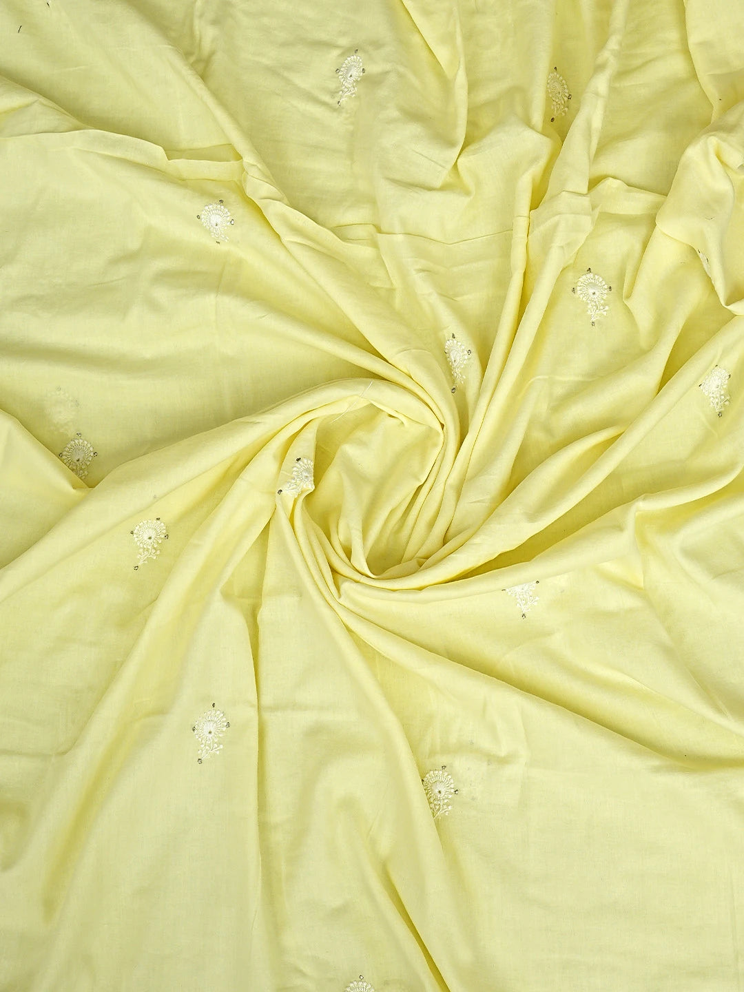 Ada Hand Embroidered Lemon Cotton Lucknowi Chikankari Unstitched Kurta Dupatta Set With Muqaish Work 01A181177