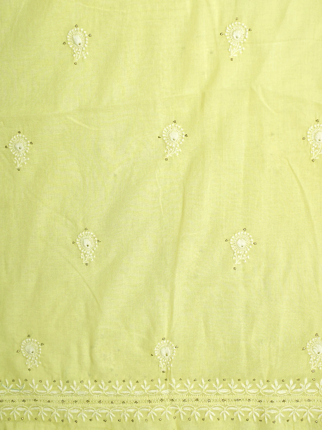 Ada Hand Embroidered Lemon Cotton Lucknowi Chikankari Unstitched Kurta Dupatta Set With Muqaish Work 01A181177