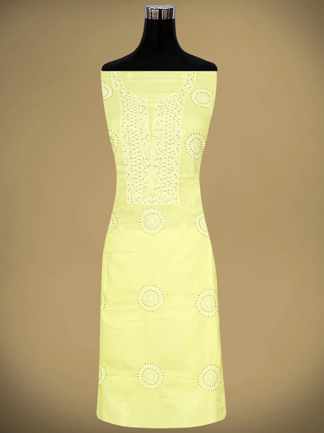 Ada Hand Embroidered Lemon Cotton Lucknowi Chikankari Unstitched Kurta Dupatta Set With Muqaish Work 01A181177