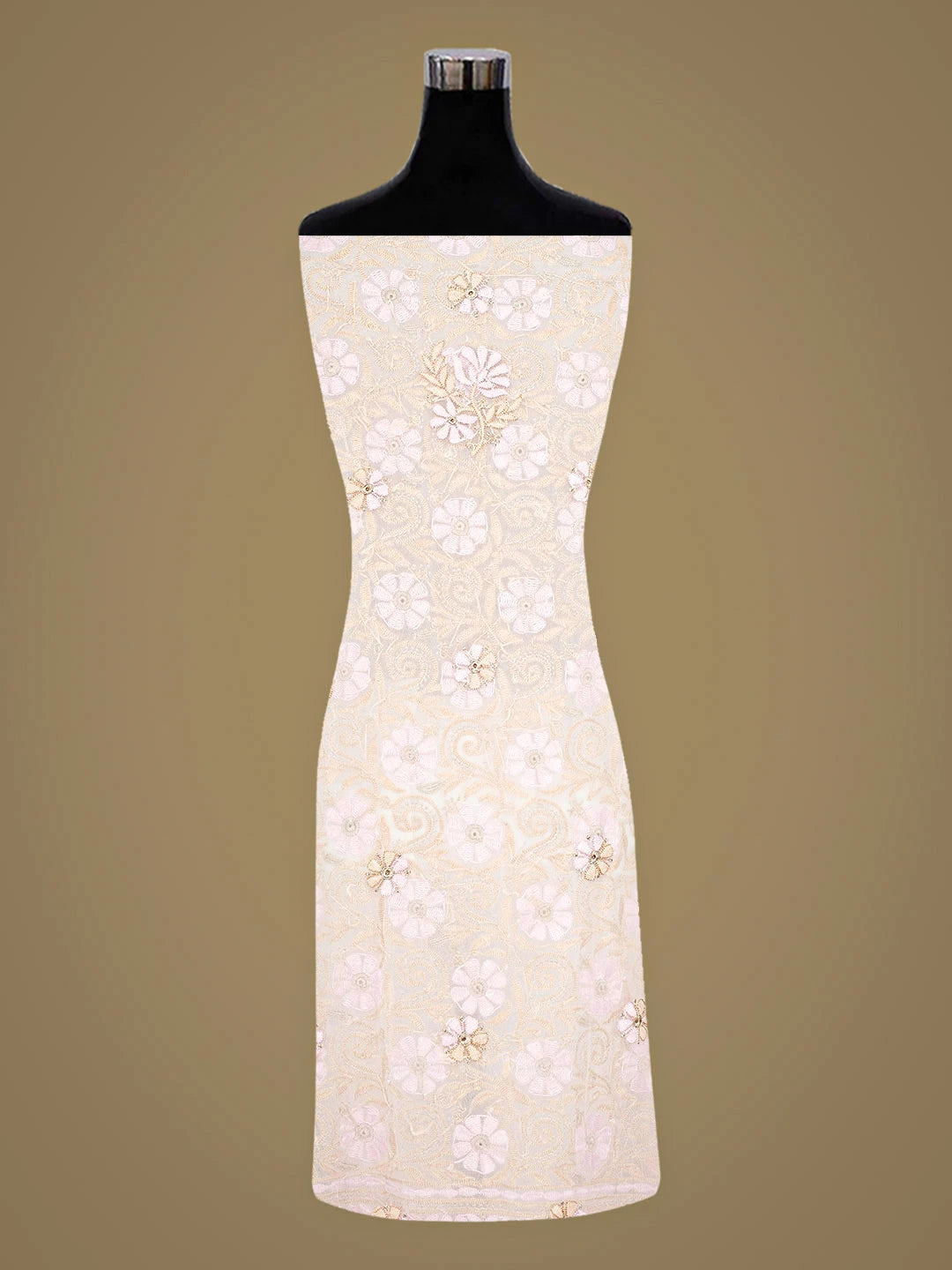 Ada Hand Embroidered White Georgette Lucknowi Chikankari Unstitched Suit Piece with Dupatta 01A896003