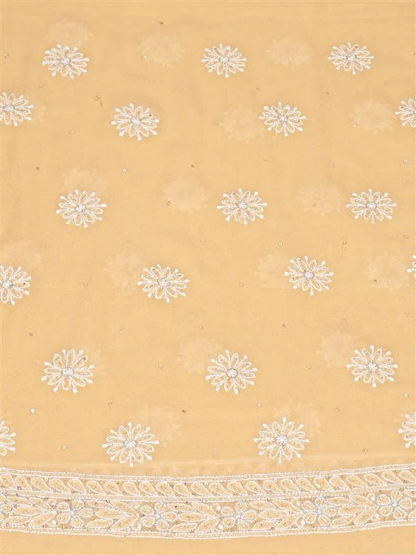 Ada Hand Embroidered Peach Pure Georgette Lucknowi Chikankari Unstitched Kurta Dupatta Set With Cutdana Work 01A712984