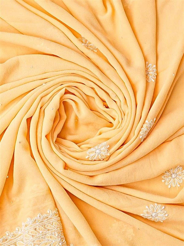 Ada Hand Embroidered Peach Pure Georgette Lucknowi Chikankari Unstitched Kurta Dupatta Set With Cutdana Work 01A712984