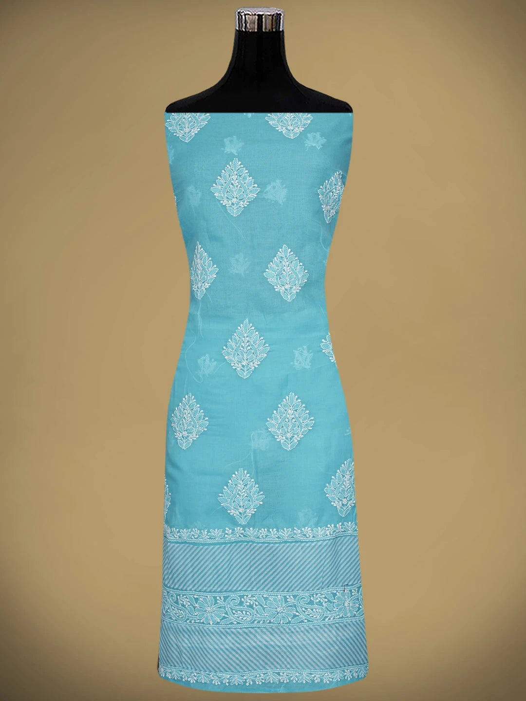 Ada Hand Embroidered Blue Cotton Lucknowi Chikankari Unstitched Suit Piece 01A913813