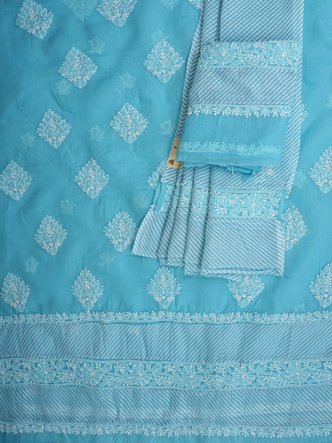 Ada Hand Embroidered Blue Cotton Lucknowi Chikankari Unstitched Suit Piece 01A913813