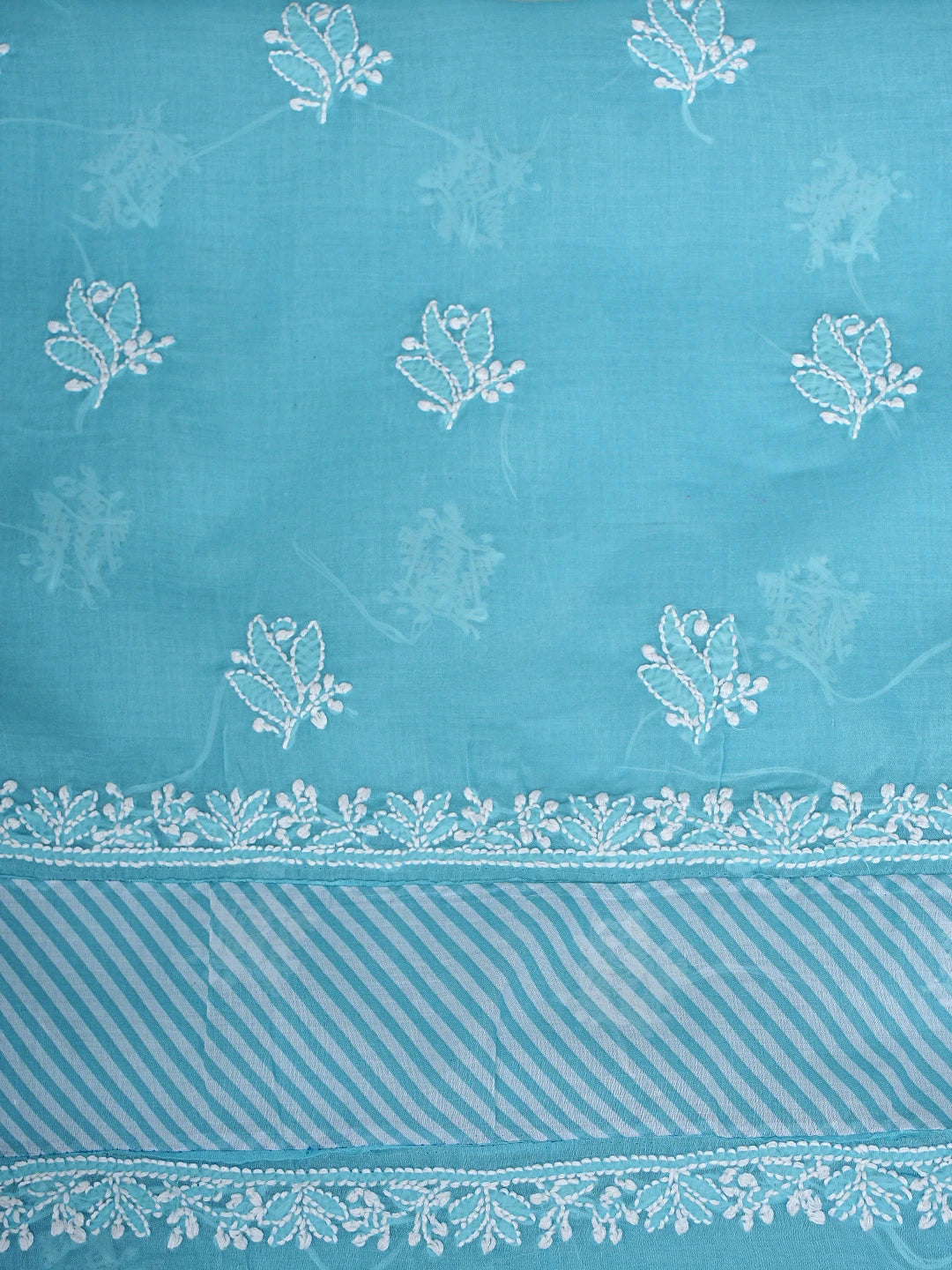 Ada Hand Embroidered Blue Cotton Lucknowi Chikankari Unstitched Suit Piece 01A913813