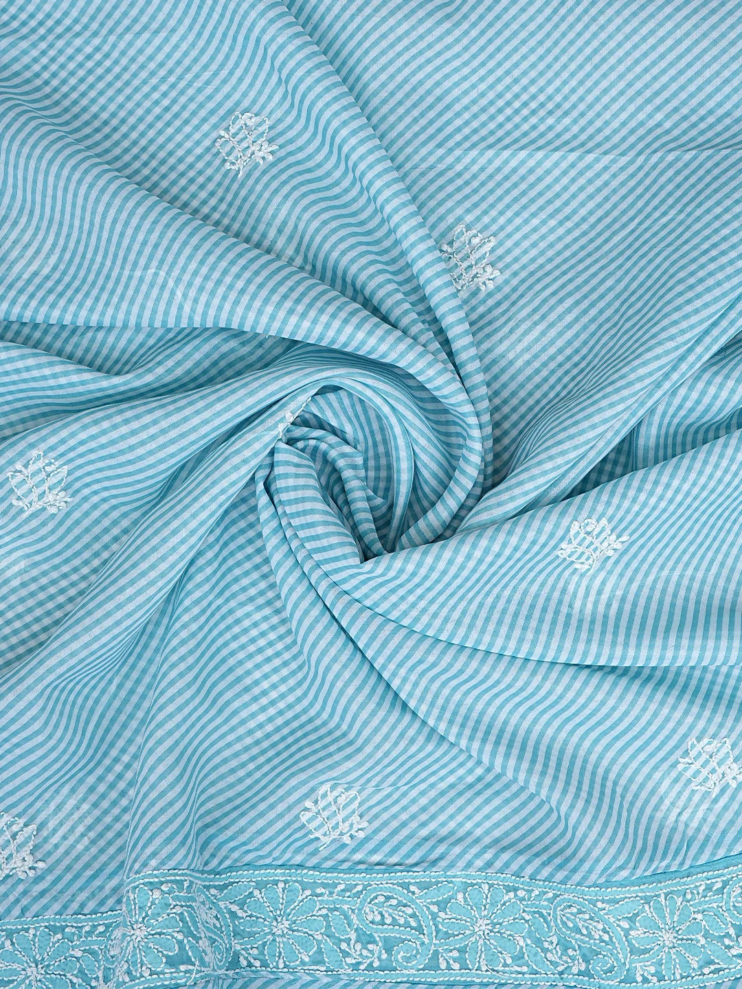 Ada Hand Embroidered Blue Cotton Lucknowi Chikankari Unstitched Suit Piece 01A913813
