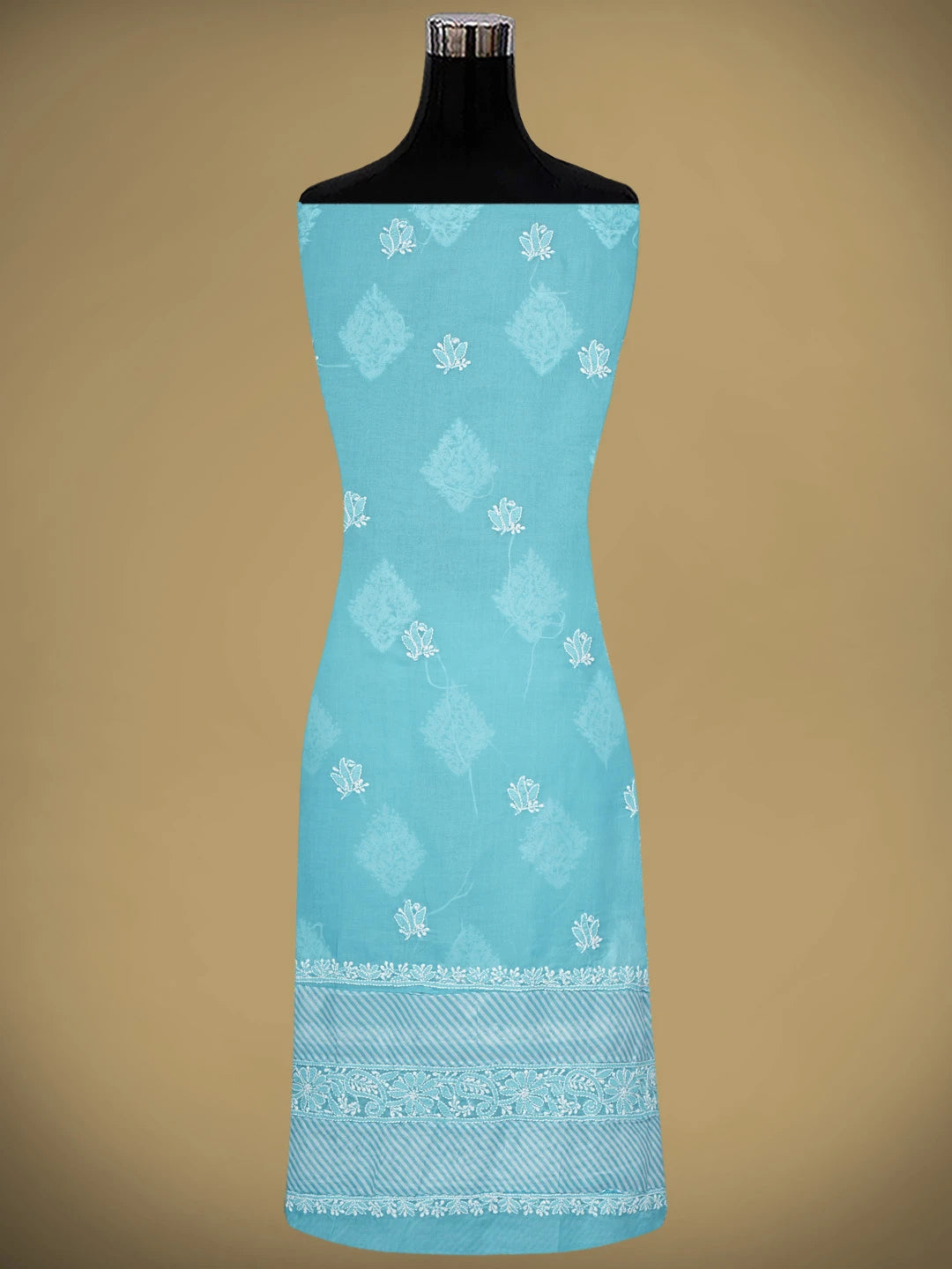 Ada Hand Embroidered Blue Cotton Lucknowi Chikankari Unstitched Suit Piece 01A913813