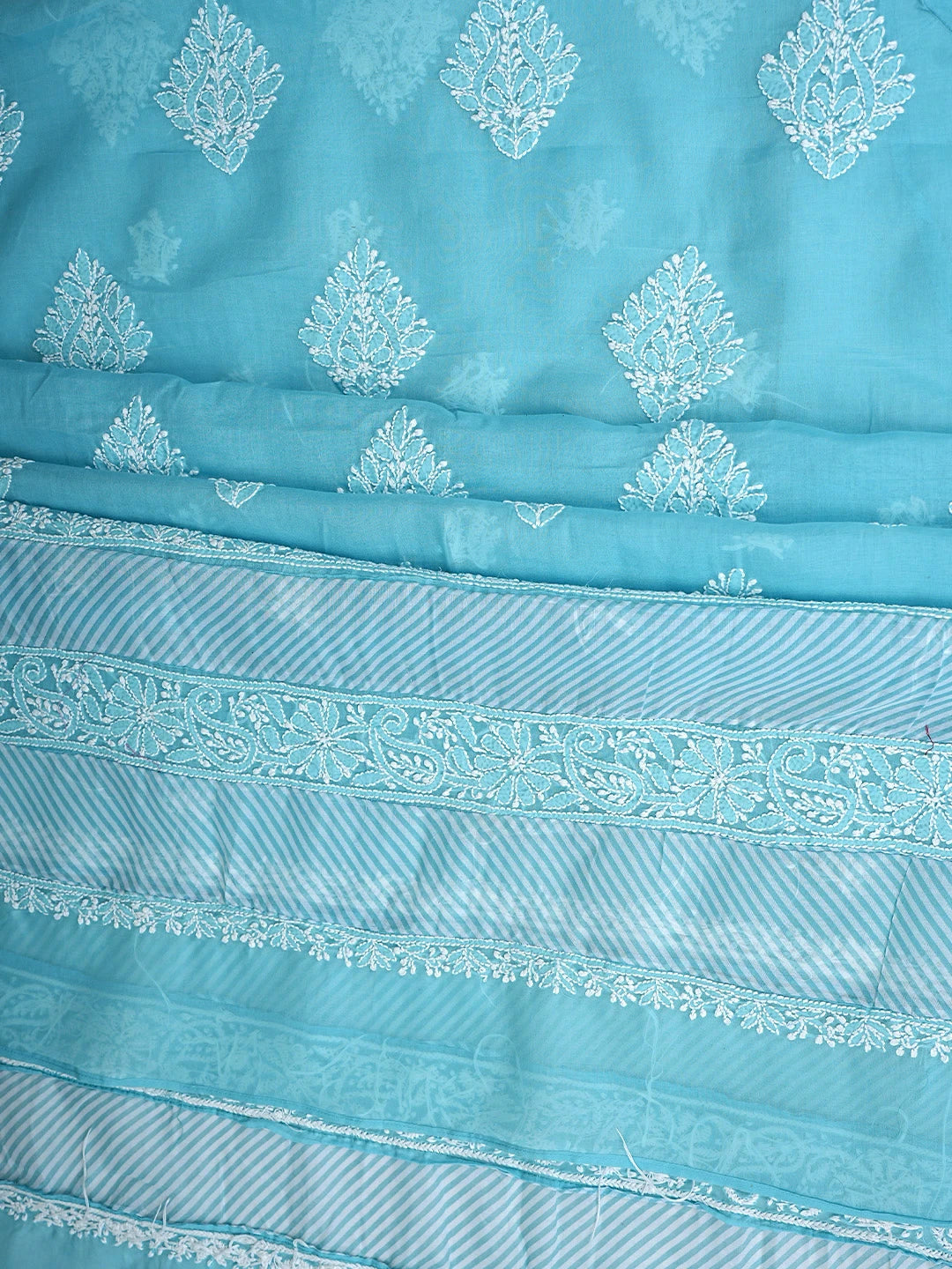 Ada Hand Embroidered Blue Cotton Lucknowi Chikankari Unstitched Suit Piece 01A913813