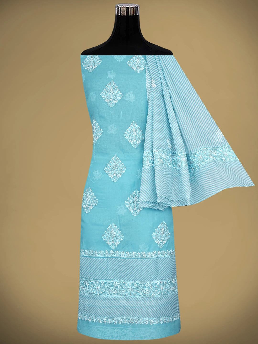 Ada Hand Embroidered Blue Cotton Lucknowi Chikankari Unstitched Suit Piece 01A913813