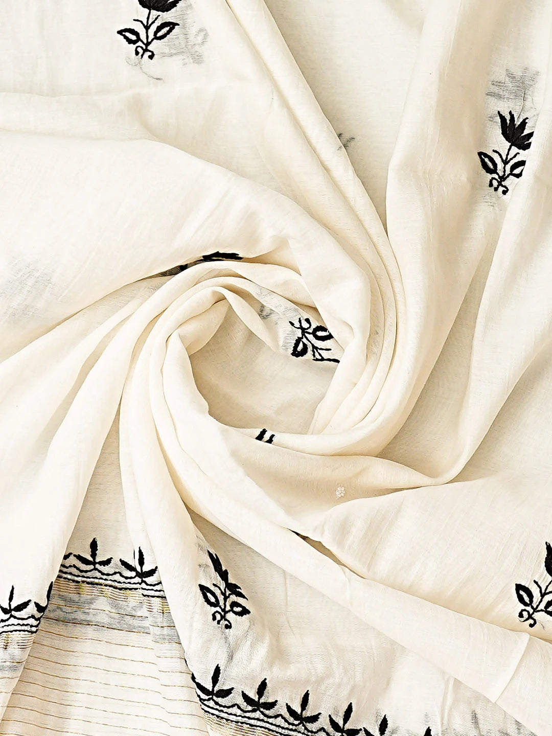 Ada Hand Embroidered White Chanderi Lucknowi Chikankari Unstitched Kurta Dupatta Set With Cutdana Work 01A778714
