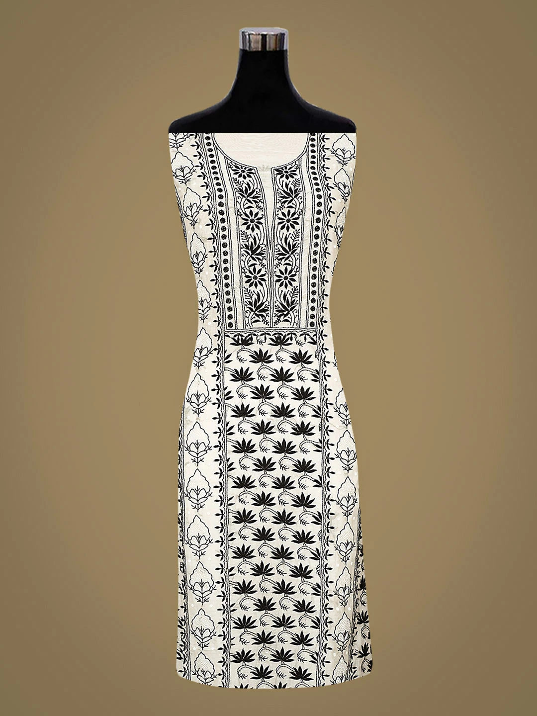 Ada Hand Embroidered White Chanderi Lucknowi Chikankari Unstitched Kurta Dupatta Set With Cutdana Work 01A778714