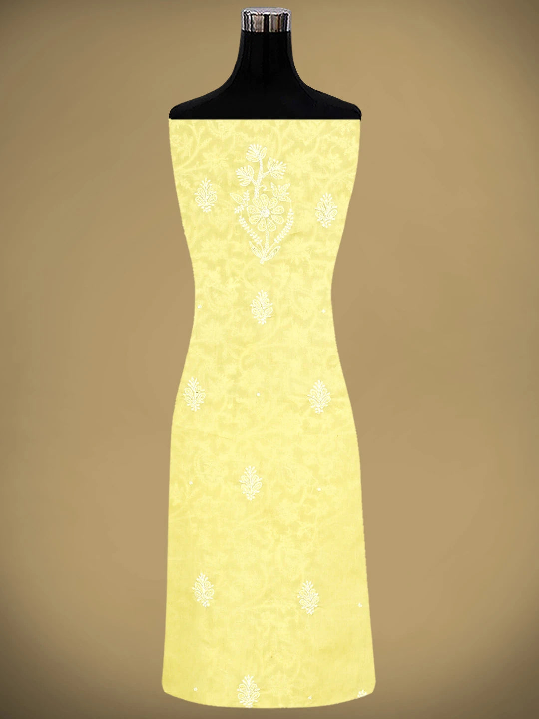 Ada Hand Embroidered Yellow Cotton Lucknowi Chikankari Unstitched Suit Piece With Cutdana Work 01A363024