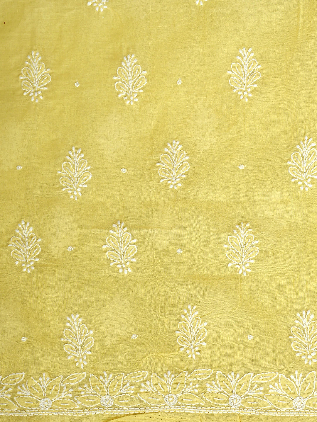 Ada Hand Embroidered Yellow Cotton Lucknowi Chikankari Unstitched Suit Piece With Cutdana Work 01A363024