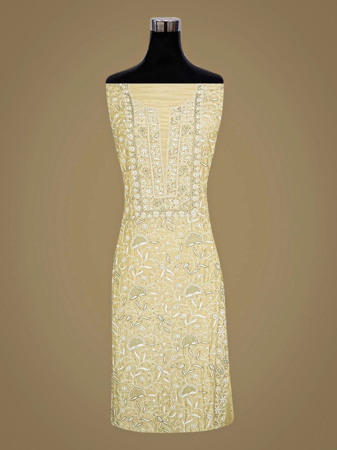 Ada Hand Embroidered Mehandi Green Maslin Lucknowi Chikankari Unstitched Suit Piece with Chiffon Dupatta 01A741698