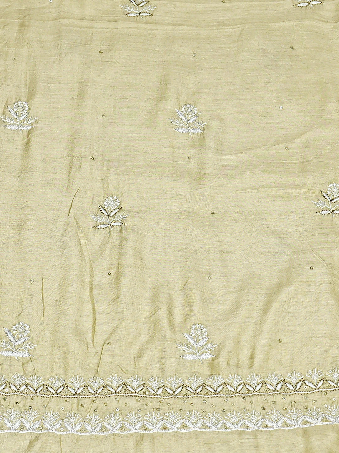 Ada Hand Embroidered Mehandi Green Maslin Lucknowi Chikankari Unstitched Suit Piece with Chiffon Dupatta 01A741698
