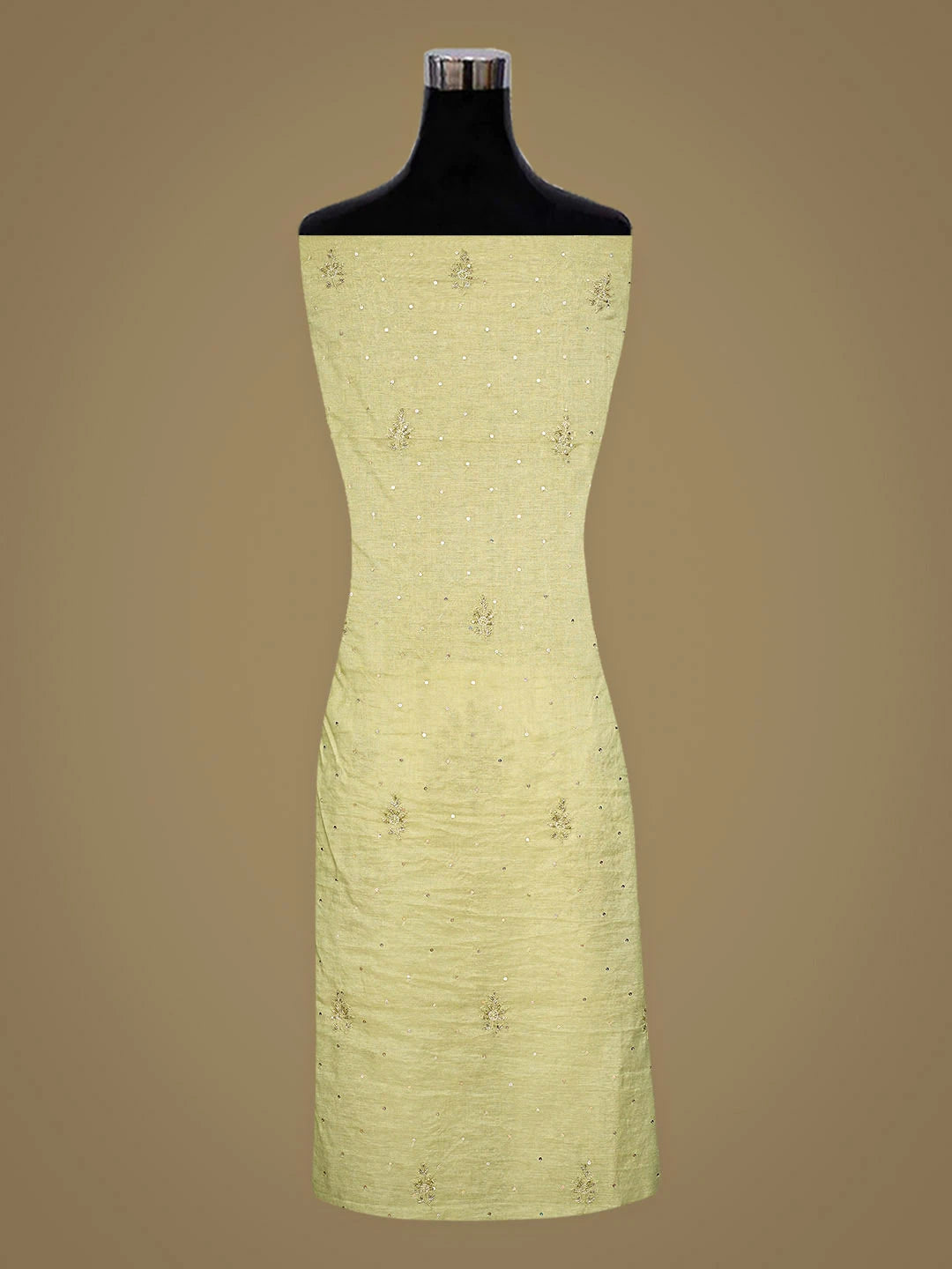 Ada Hand Embroidered Palm Leaf Green Chanderi Lucknowi Chikankari Unstitched Kurta Dupatta Set With Cutdana Work 01A789512