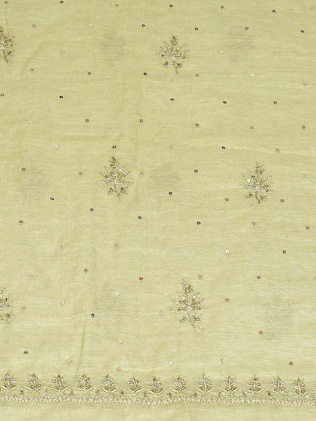 Ada Hand Embroidered Palm Leaf Green Chanderi Lucknowi Chikankari Unstitched Kurta Dupatta Set With Cutdana Work 01A789512