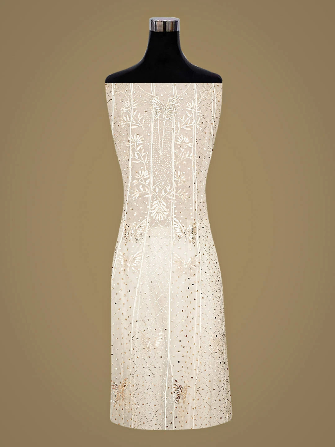 Ada Hand Embroidered Off White Organza Lucknowi Chikankari Semi-Stitched Anarkali Kurta Dupatta Set With Muqaish Work 01A907756
