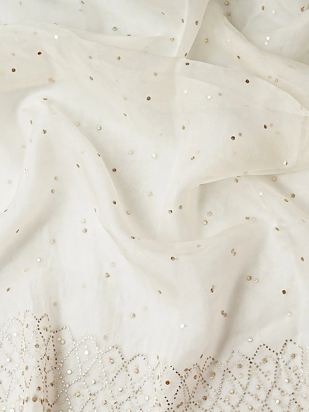 Ada Hand Embroidered Off White Organza Lucknowi Chikankari Semi-Stitched Anarkali Kurta Dupatta Set With Muqaish Work 01A907756