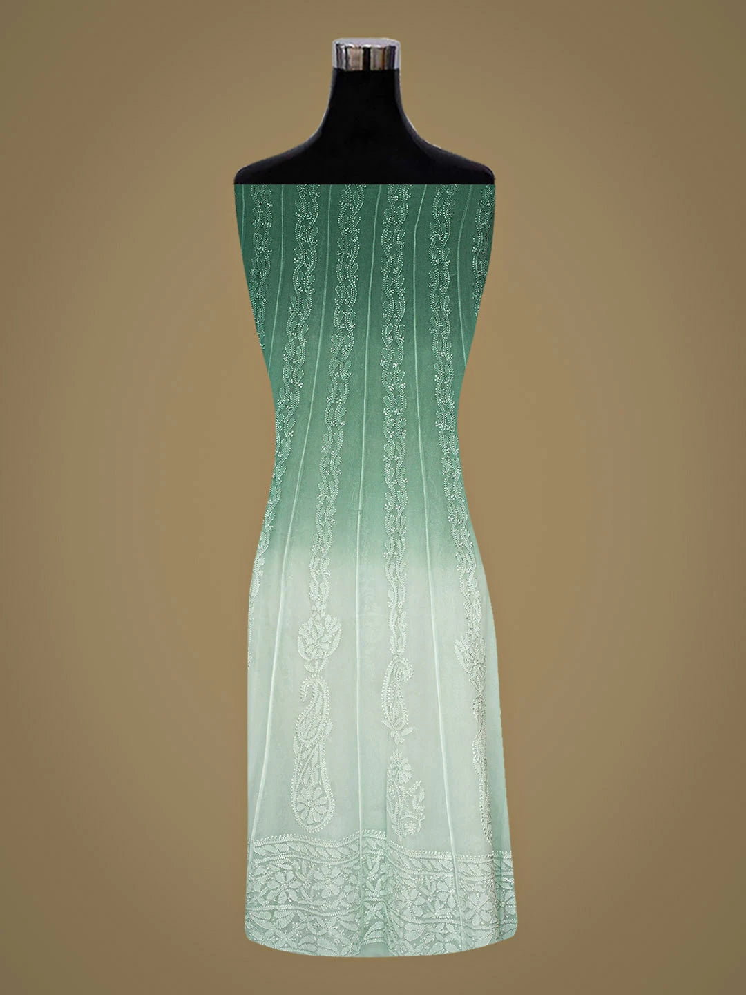 Ada Hand Embroidered Ombre Shade Of Hunter Green & Celadon Green Viscose Georgette Lucknowi Chikankari Semi-Stitched Anarkali Kurta Dupatta Set 01A879063
