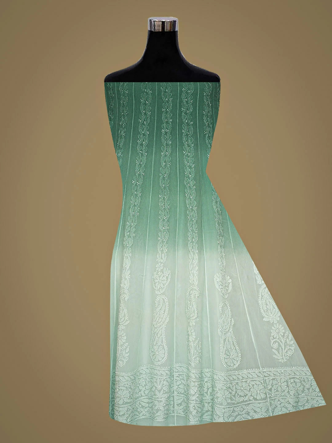 Ada Hand Embroidered Ombre Shade Of Hunter Green & Celadon Green Viscose Georgette Lucknowi Chikankari Semi-Stitched Anarkali Kurta Dupatta Set 01A879063
