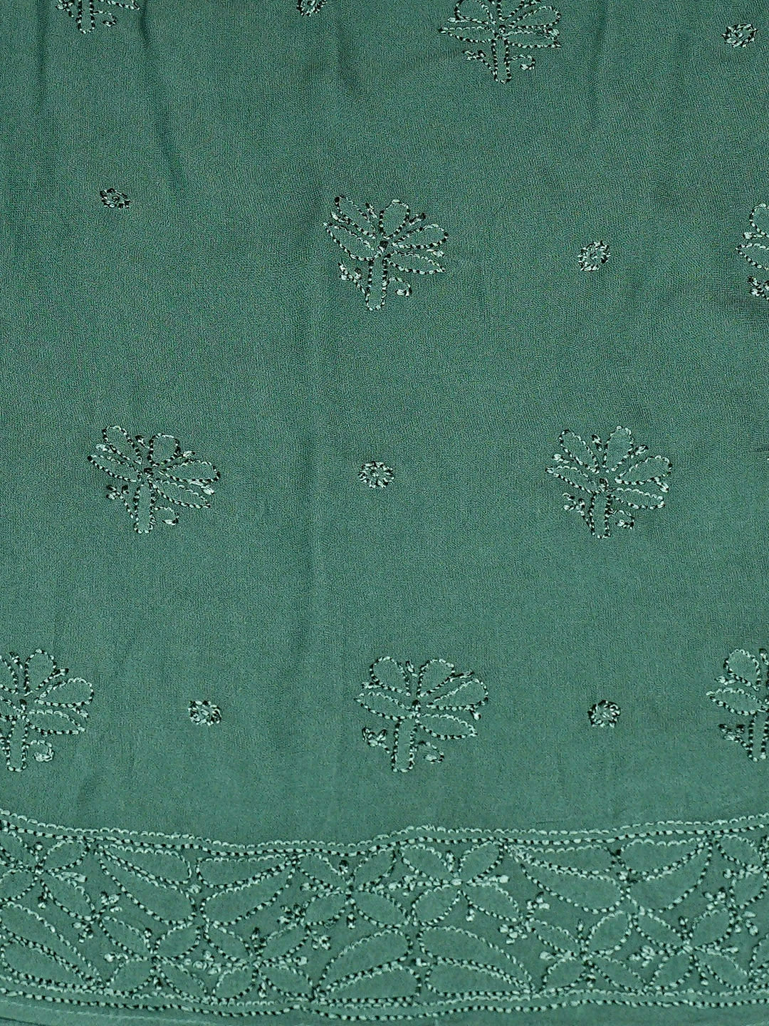 Ada Hand Embroidered Ombre Shade Of Hunter Green & Celadon Green Viscose Georgette Lucknowi Chikankari Semi-Stitched Anarkali Kurta Dupatta Set 01A879063