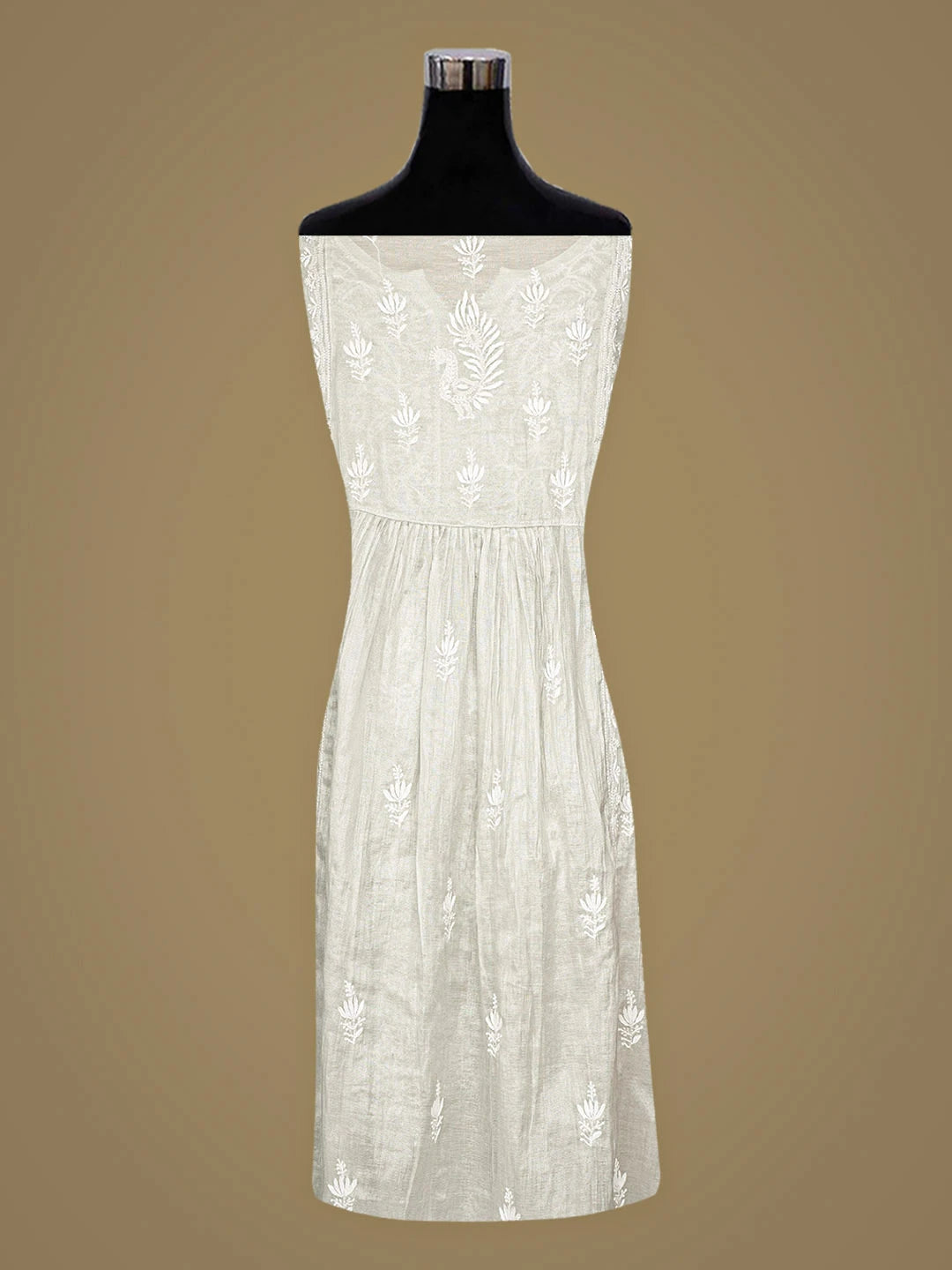 Ada Hand Embroidered Grey Tissue Lucknowi Chikankari Semi-Stitched Kurta Dupatta Set 01A912366