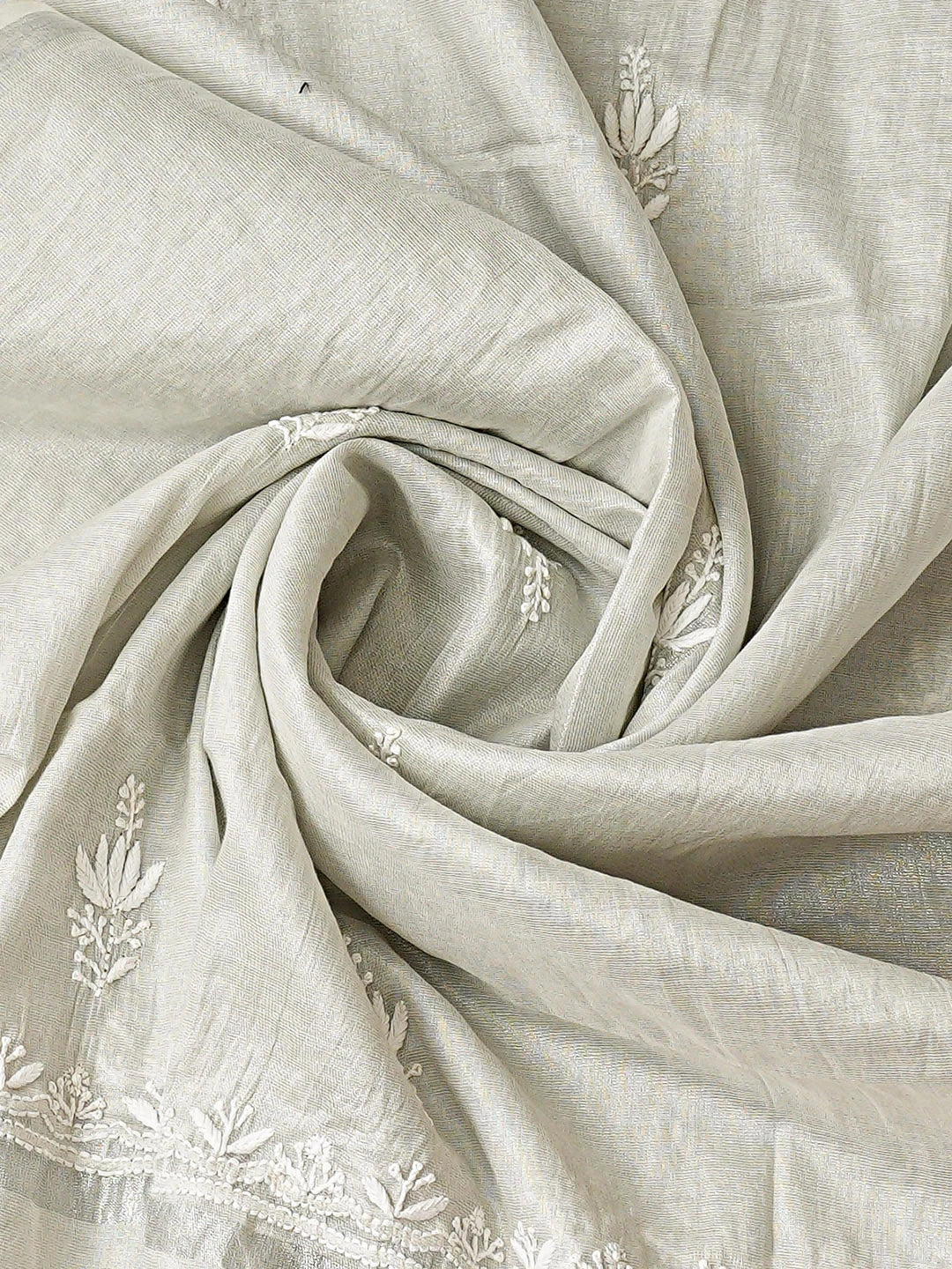 Ada Hand Embroidered Grey Tissue Lucknowi Chikankari Semi-Stitched Kurta Dupatta Set 01A912366