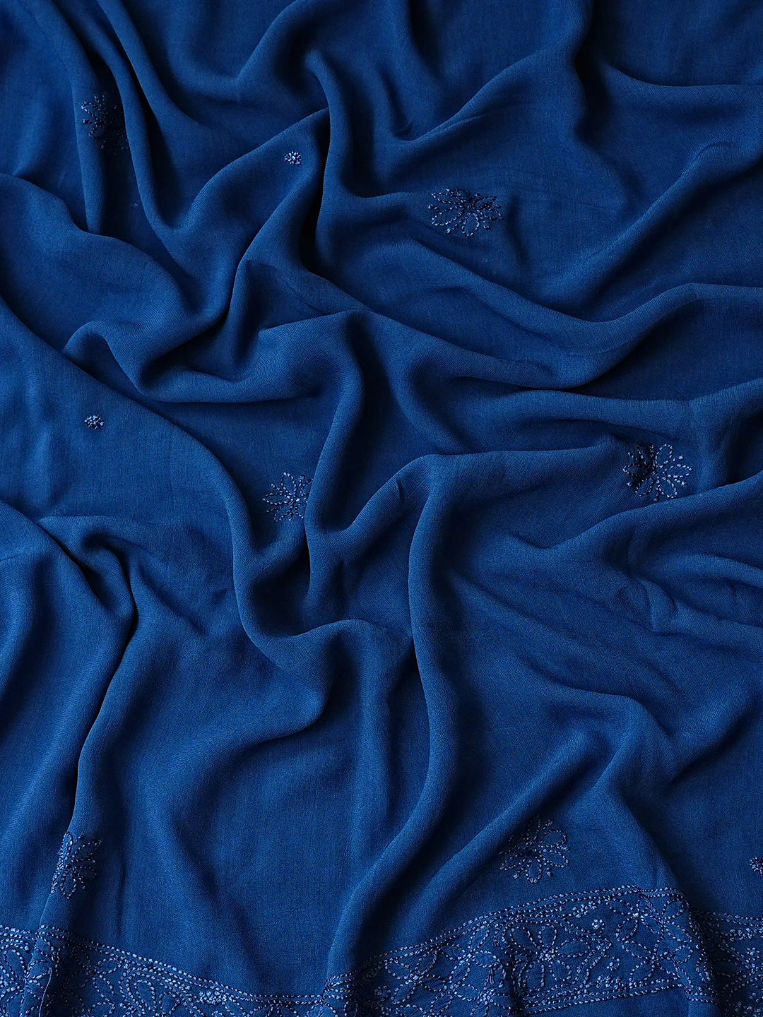 Ada Hand Embroidered Blue Viscose Georgette Lucknowi Chikankari Semi-Stitched Anarkali Kurta Dupatta Set 01A901360