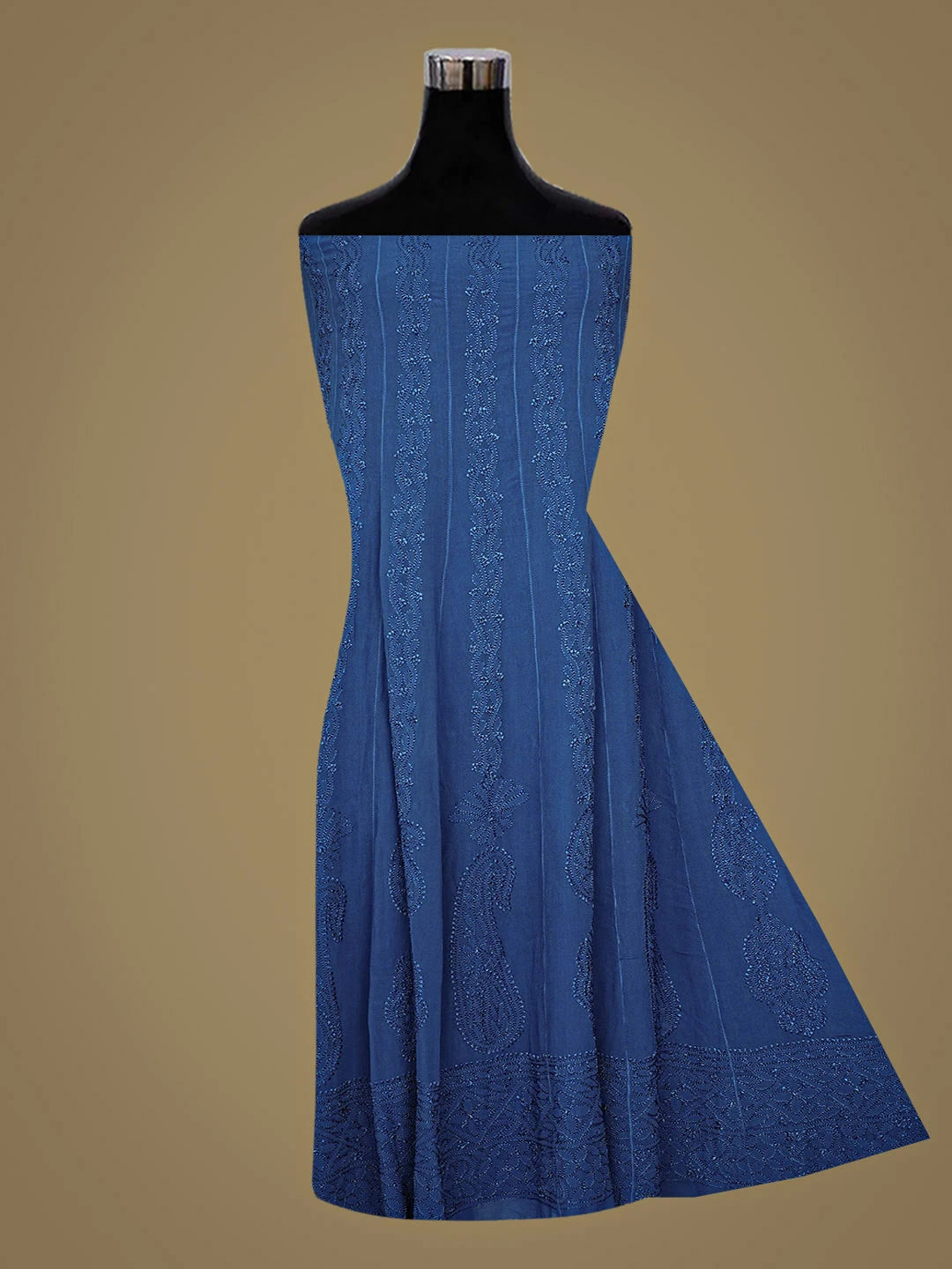 Ada Hand Embroidered Blue Viscose Georgette Lucknowi Chikankari Semi-Stitched Anarkali Kurta Dupatta Set 01A901360