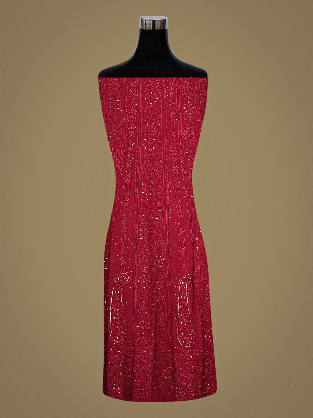 Ada Hand Embroidered Maroon Viscose Georgette Lucknowi Chikankari Semi-Stitched Anarkali Kurta Dupatta Set With Muqaish Work 01A901445