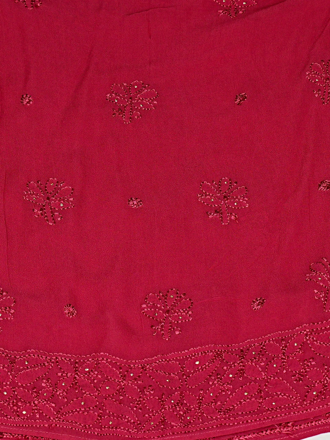 Ada Hand Embroidered Maroon Viscose Georgette Lucknowi Chikankari Semi-Stitched Anarkali Kurta Dupatta Set With Muqaish Work 01A901445